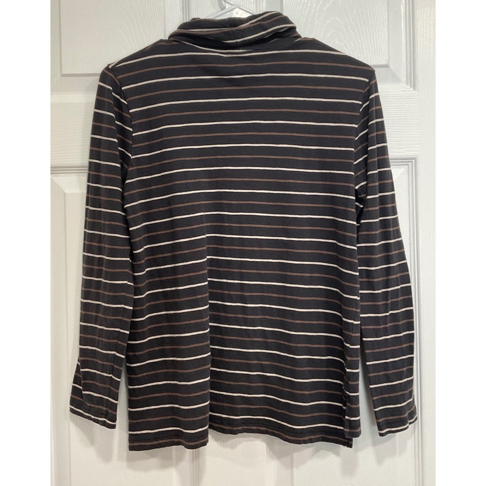 Madewell Womens S Striped Turtleneck Top Charcoal Brown Cream Long Sleeve - Picture 2 of 8